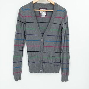 Y2K Billabong Striped Cardigan‎ Sweater Womens M Surf Skate Preppy Indie 2000s
